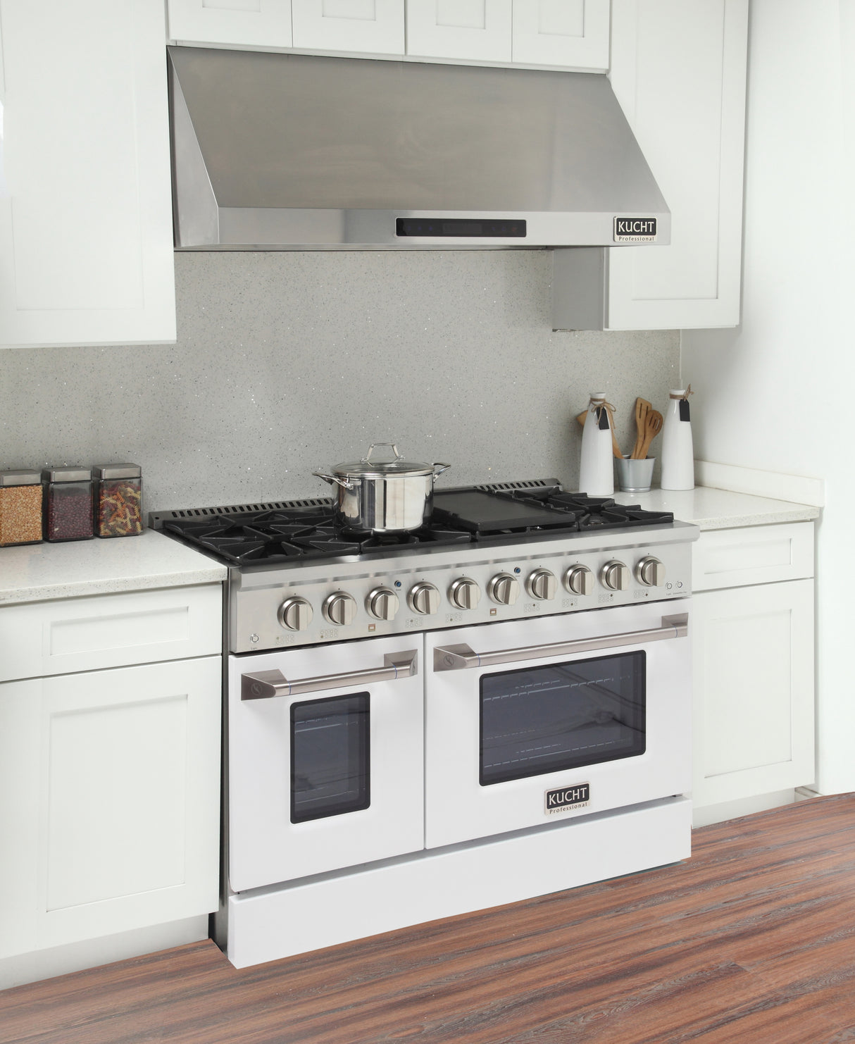 KUCHT Professional 48 in. 6.7 cu. ft. Dual Fuel Range for Propane Gas with Sealed Burners Griddle Grill and Two Ovens One Convection in Stainless Steel