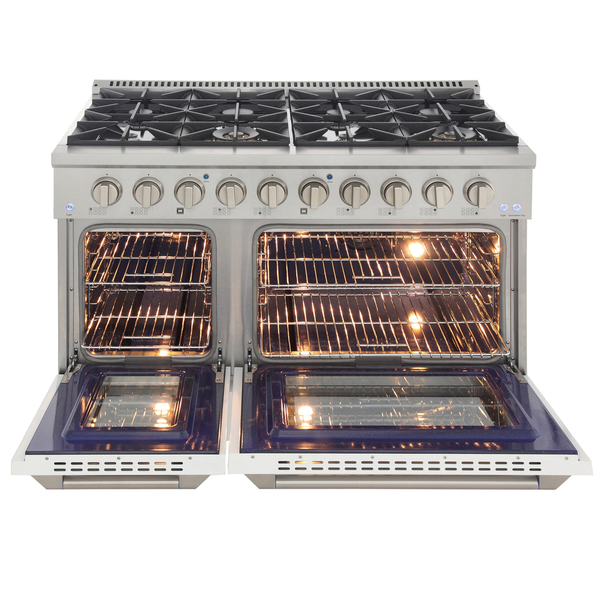 KUCHT Professional 48 in. 6.7 cu. ft. Dual Fuel Range for Propane Gas with Sealed Burners Griddle Grill and Two Ovens One Convection in Stainless Steel