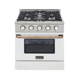 KUCHT Professional 30 in. 4.2 cu. ft.¨Propane Gas Range with Sealed Burners and Convection Oven in Stainless Steel with White Oven Door, White Knobs and Knob Rings