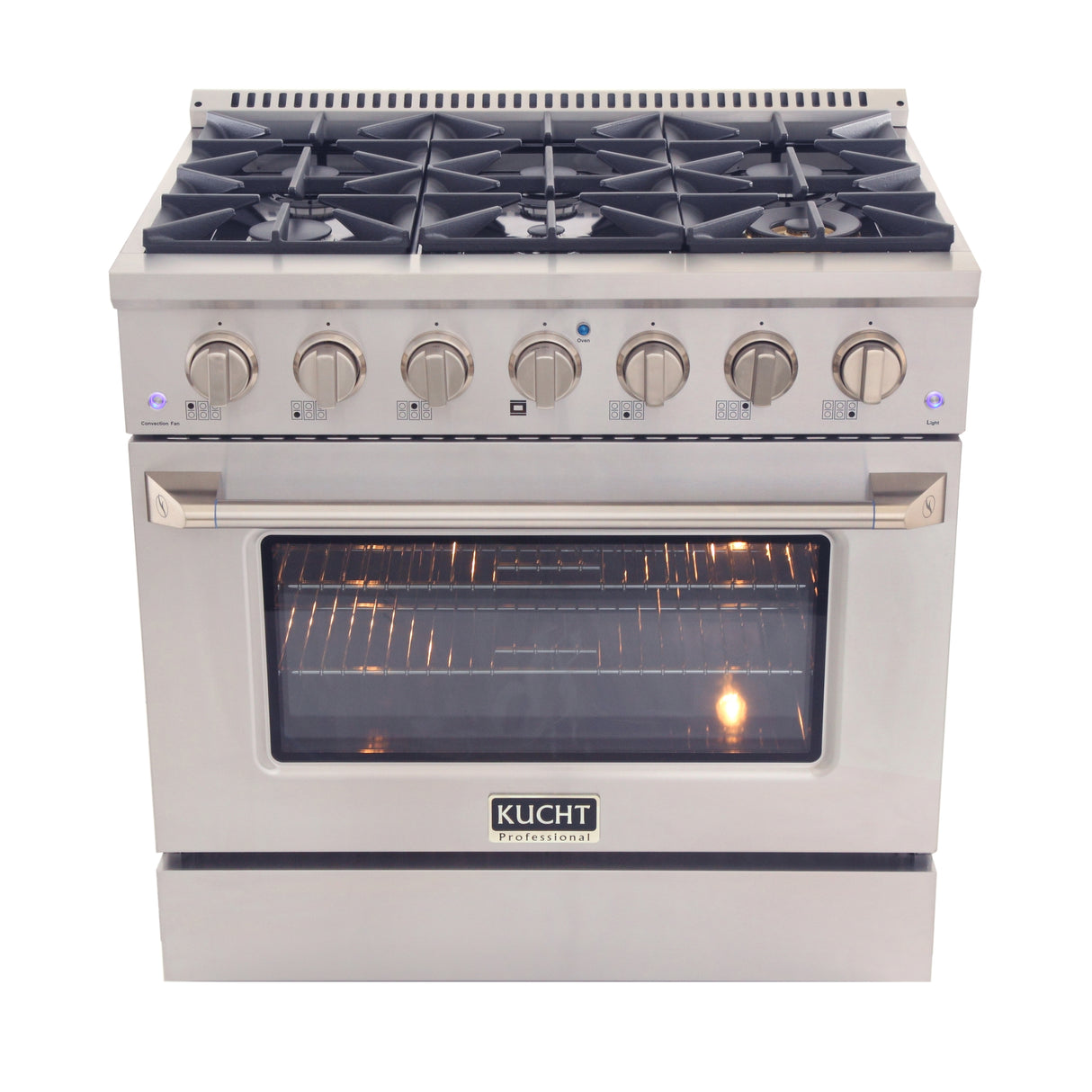 KUCHT Professional 36 in. 5.2 cu. ft. Dual Fuel Range for Natural Gas with Sealed Burners and Convection Oven in Stainless Steel