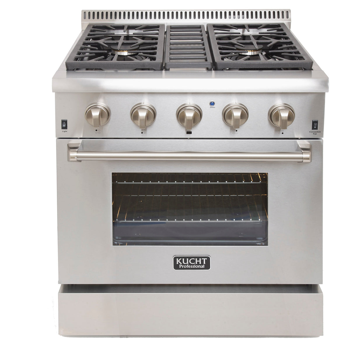 KUCHT Professional 30 in. 4.2 cu. ft. Dual Fuel Range for Propane Gas with Sealed Burners and Convection Oven in Stainless Steel with Classic Silver Knobs
