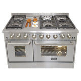 KUCHT Professional 48 in. 6.7 cu. ft. Dual Fuel Range for Natural Gas with Sealed Burners, Griddle and Convection Oven in Stainless Steel with Classic Silver Knobs