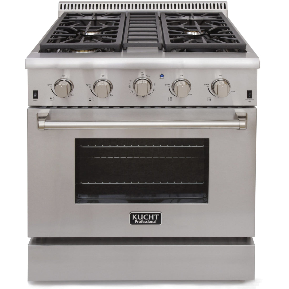 KUCHT Professional 30 in. 4.2 cu. ft. Propane Gas Range with Sealed Burners and Convection Oven in Stainless Steel with Classic Silver Knobs