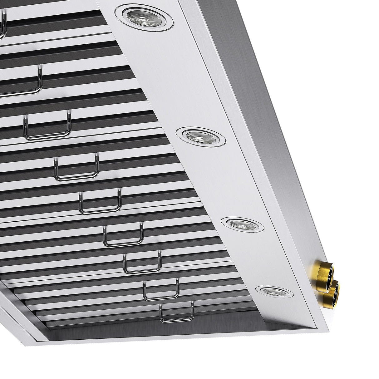 60 in. 900 1200 CFM Ducted Wall Mount Range Hood in Stainless Steel with Gold Accents and Digital Controls