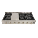 KUCHT Professional 48 in. Natural Gas Range-Top with Sealed Burners and Griddle in Stainless Steel with Classic Silver Knobs