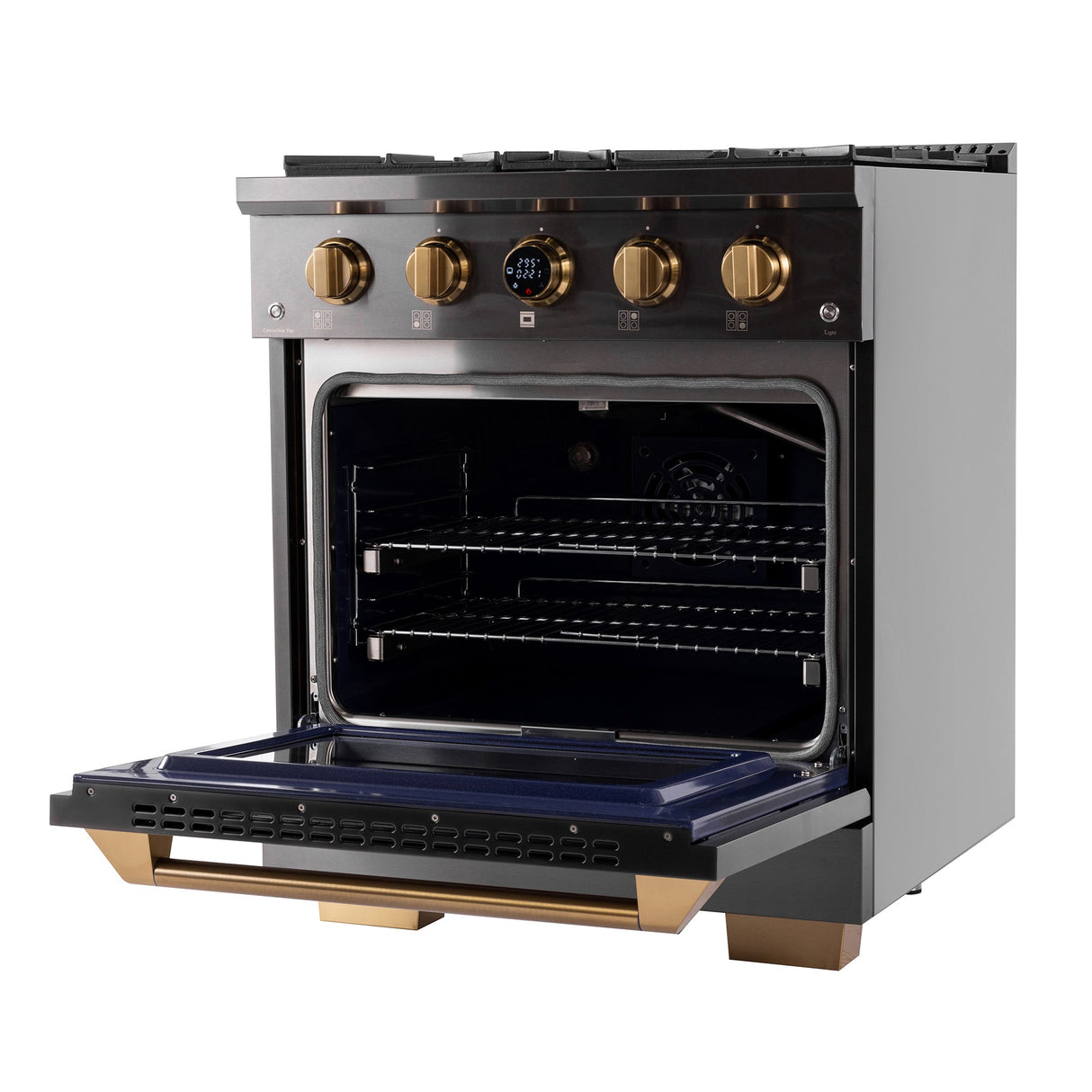 30 in. 4.2 cu. ft. 4 Burners Dual Fuel Range for Propane Gas in Stainless Steel with Kucht Horus Thermostat