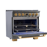 36 in. 5.2 cu. ft. 6 Burners Dual Fuel Range for Propane Gas in Stainless Steel with Kucht Horus Thermostat