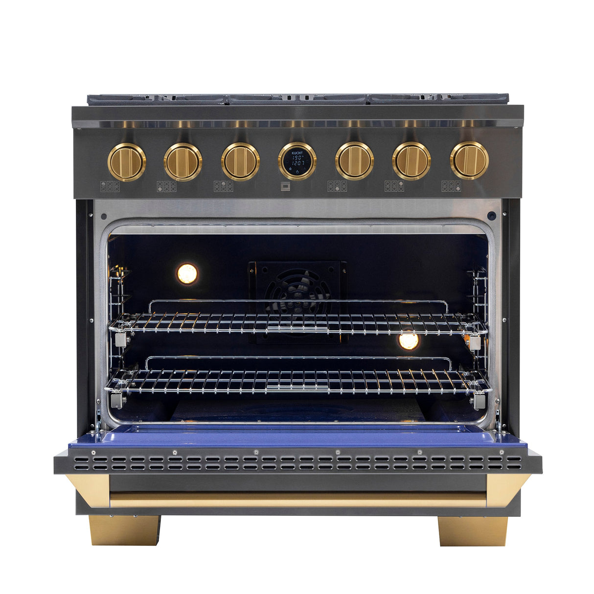 36 in. 5.2 cu. ft. 6 Burners Dual Fuel Range for Propane Gas in Stainless Steel with Kucht Horus Thermostat
