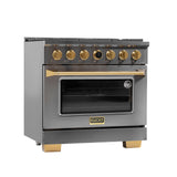 36 in. 5.2 cu. ft. 6 Burners Dual Fuel Range for Propane Gas in Stainless Steel with Kucht Horus Thermostat