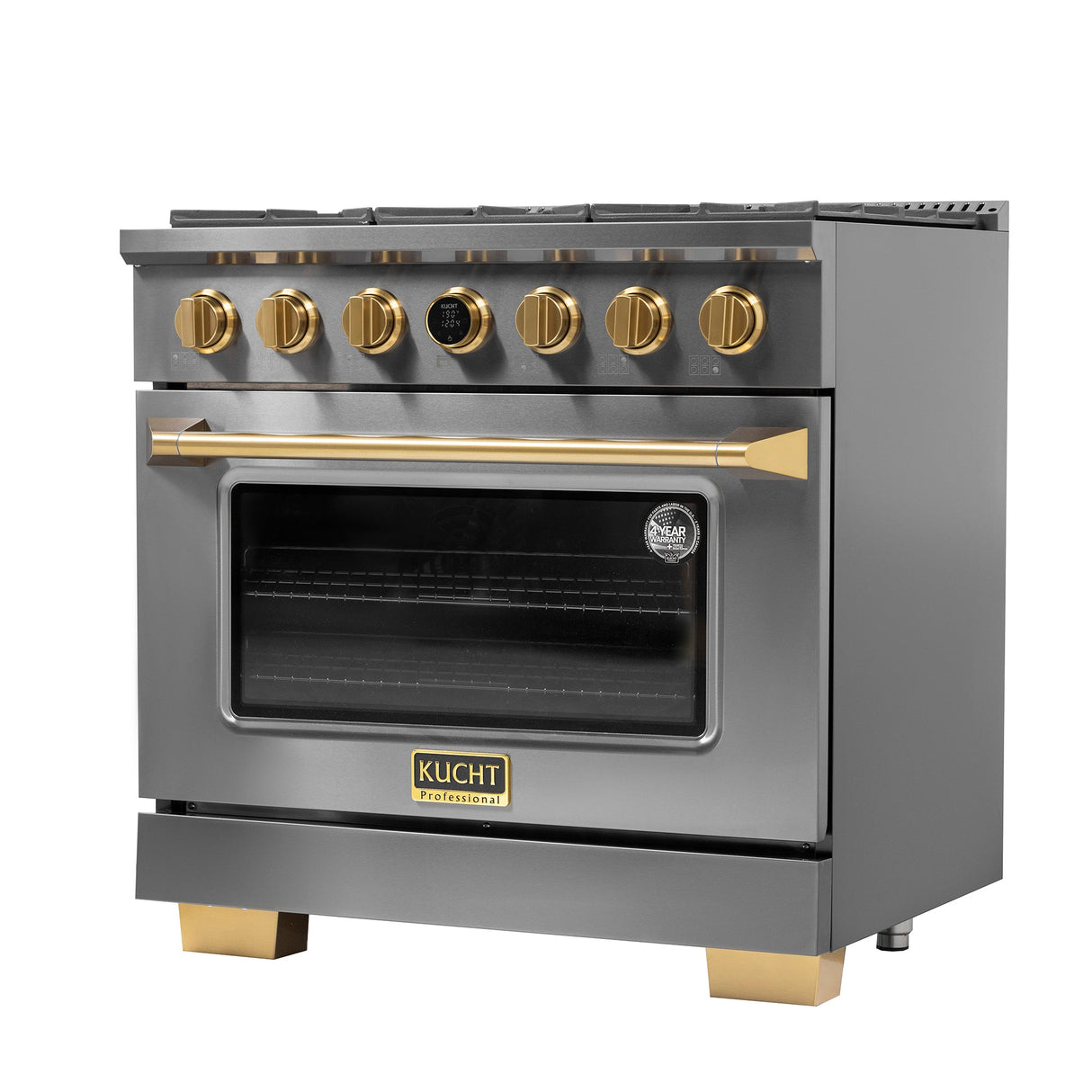 36 in. 5.2 cu. ft. 6 Burners Dual Fuel Range for Propane Gas in Stainless Steel with Kucht Horus Thermostat