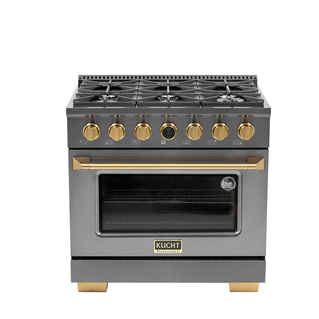 36 in. 5.2 cu. ft. 6 Burners Dual Fuel Range for Propane Gas in Stainless Steel with Kucht Horus Thermostat