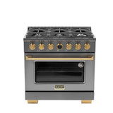 36 in. 5.2 cu. ft. 6 Burners Dual Fuel Range for Propane Gas in Stainless Steel with Kucht Horus Thermostat
