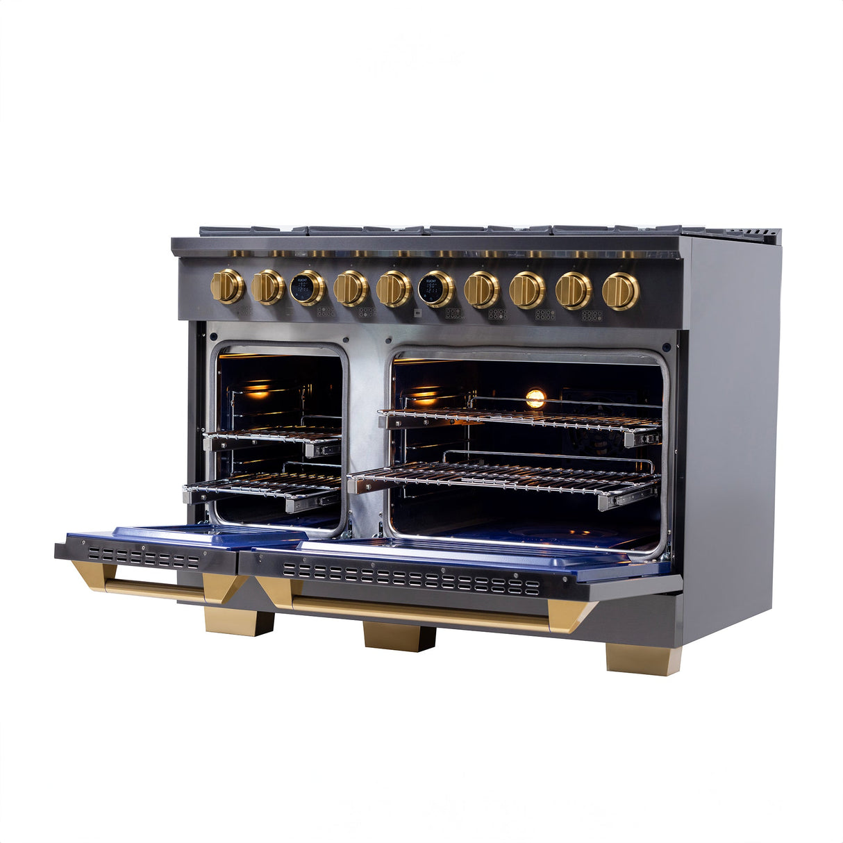 48 in. 6.7 cu. ft. 8 Burners Dual Fuel Range for Natural Gas in Stainless Steel with Kucht Horus Thermostat