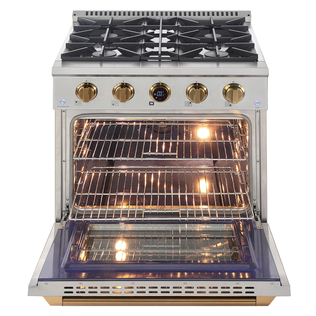 30 in. 4.2 cu. ft. 4 Burners Dual Fuel Range for Propane Gas in Stainless Steel with Kucht Horus Thermostat