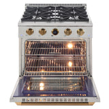 30 in. 4.2 cu. ft. 4 Burners Dual Fuel Range for Propane Gas in Stainless Steel with Kucht Horus Thermostat