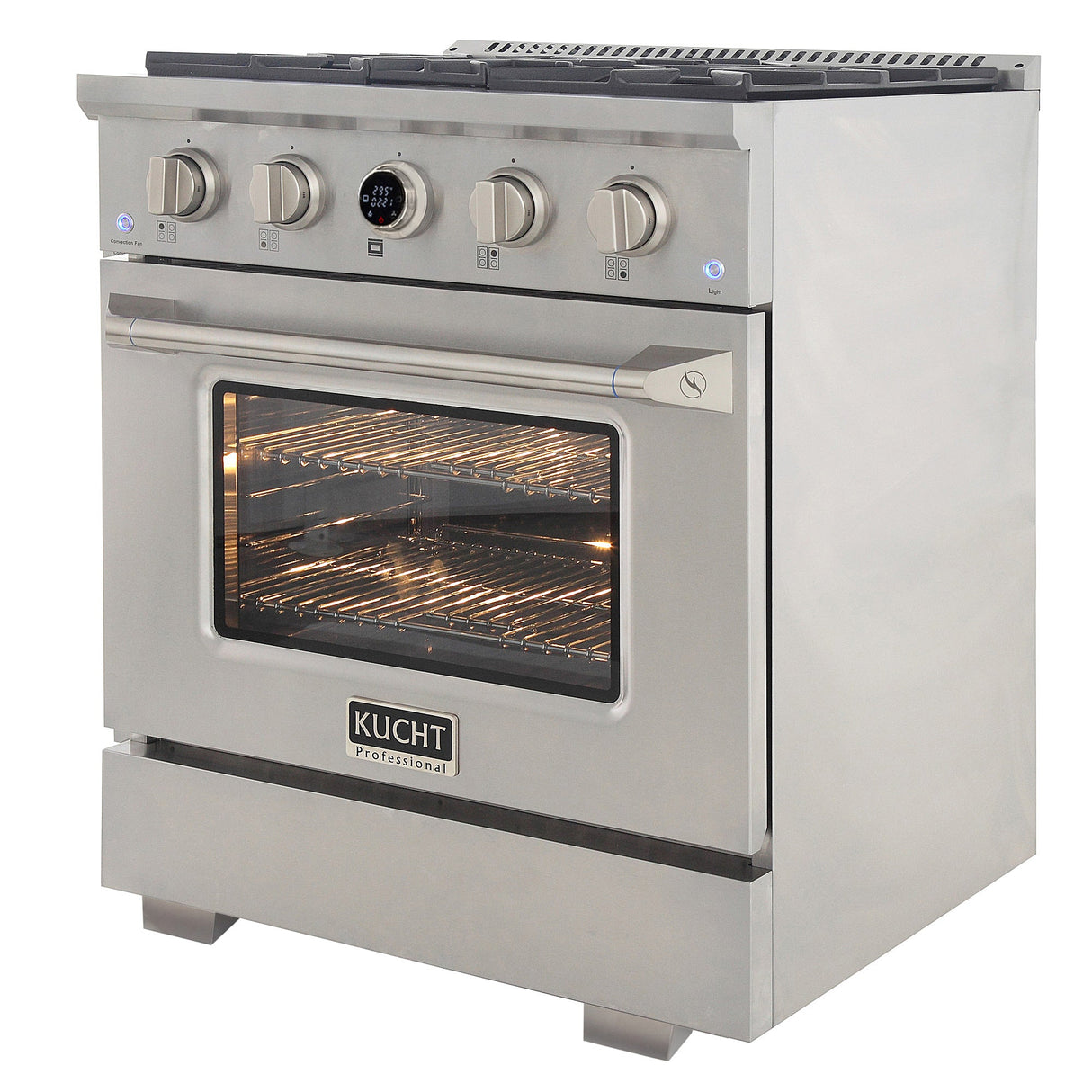 30 in. 4.2 cu. ft. 4 Burners Dual Fuel Range for Propane Gas in Stainless Steel with Kucht Horus Thermostat