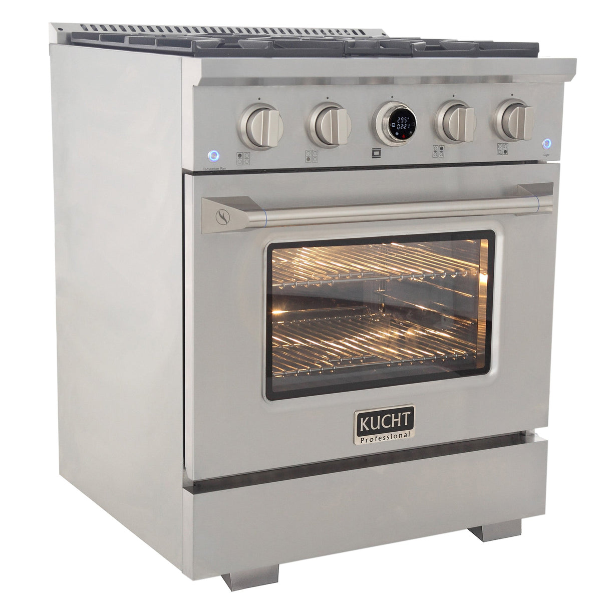 30 in. 4.2 cu. ft. 4 Burners Dual Fuel Range for Propane Gas in Stainless Steel with Kucht Horus Thermostat