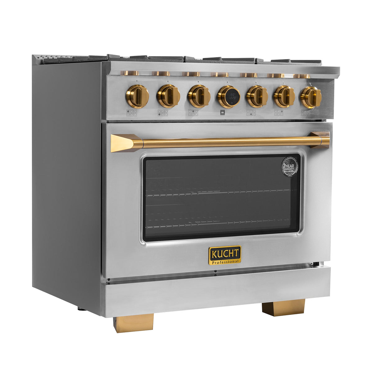 36 in. 5.2 cu. ft. 6 Burners Dual Fuel Range for Propane Gas in Stainless Steel with Kucht Horus Thermostat