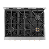 36 in. 5.2 cu. ft. 6 Burners Dual Fuel Range for Propane Gas in Stainless Steel with Kucht Horus Thermostat