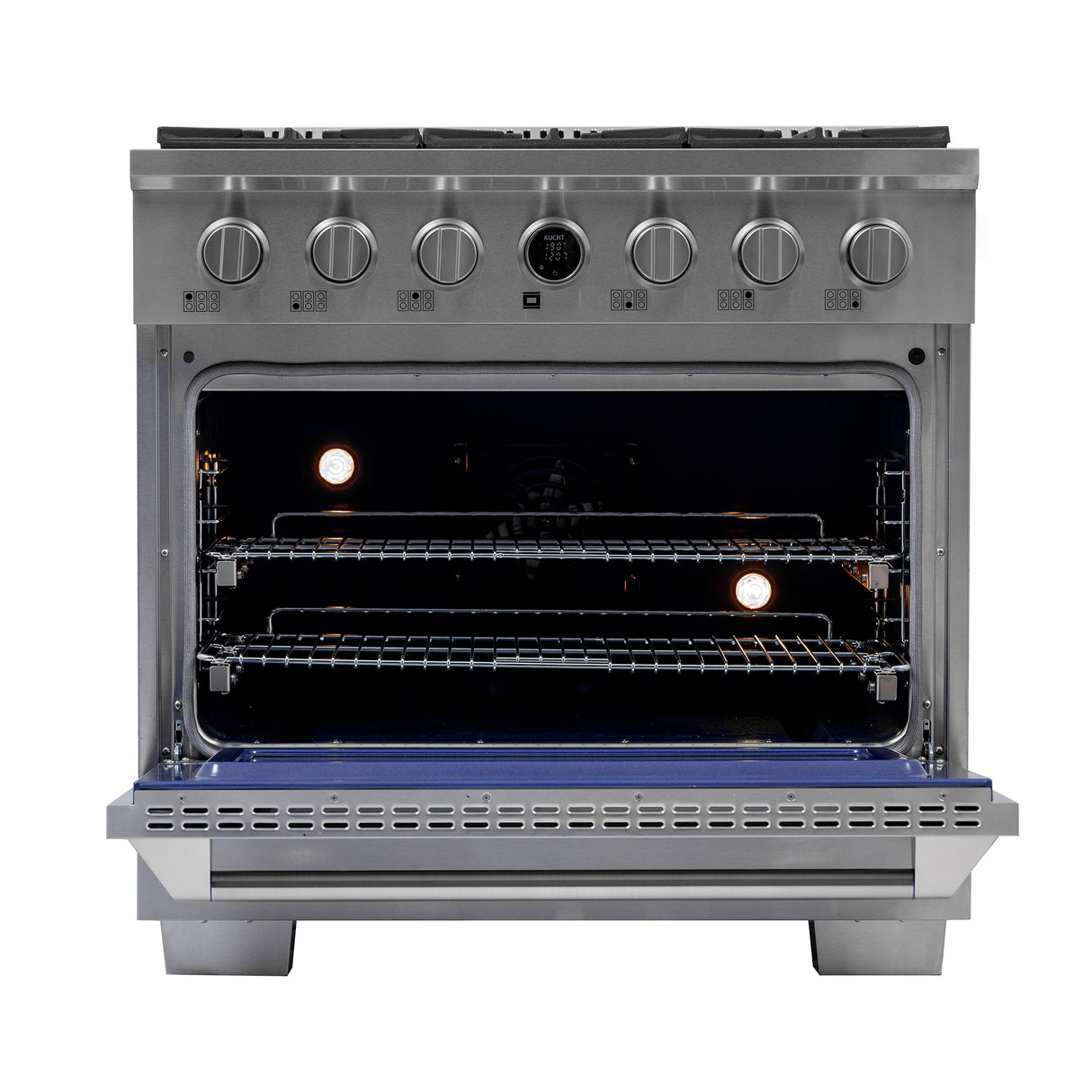 36 in. 5.2 cu. ft. 6 Burners Dual Fuel Range for Propane Gas in Stainless Steel with Kucht Horus Thermostat
