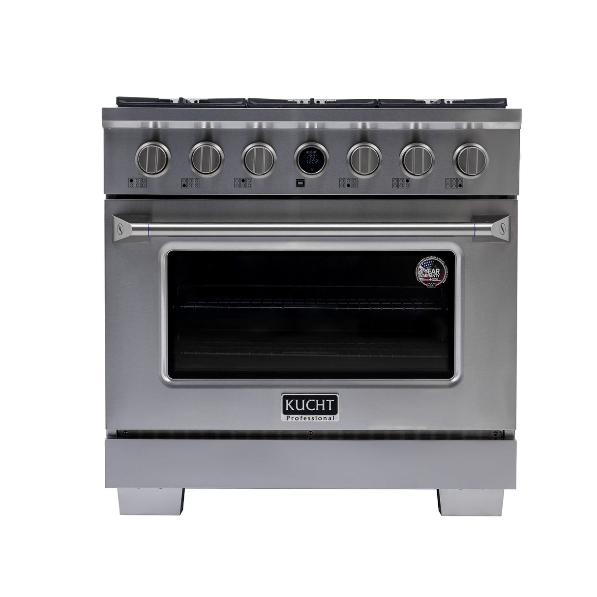 36 in. 5.2 cu. ft. 6 Burners Dual Fuel Range for Propane Gas in Stainless Steel with Kucht Horus Thermostat