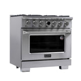 36 in. 5.2 cu. ft. 6 Burners Dual Fuel Range for Propane Gas in Stainless Steel with Kucht Horus Thermostat