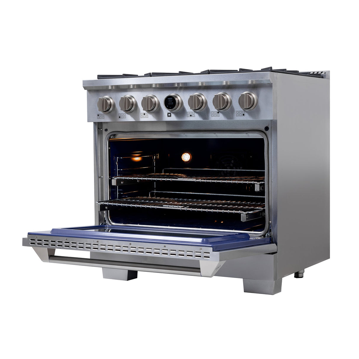 36 in. 5.2 cu. ft. 6 Burners Dual Fuel Range for Propane Gas in Stainless Steel with Kucht Horus Thermostat