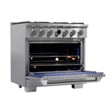36 in. 5.2 cu. ft. 6 Burners Dual Fuel Range for Propane Gas in Stainless Steel with Kucht Horus Thermostat