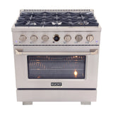 36 in. 5.2 cu. ft. 6 Burners Dual Fuel Range for Propane Gas in Stainless Steel with Kucht Horus Thermostat