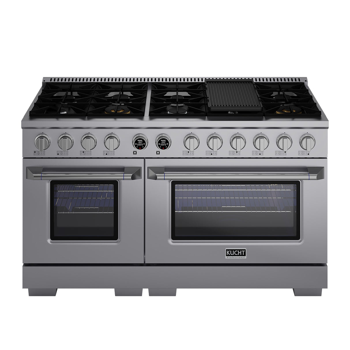 60 in. 8.4 cu. ft. 8 Burners Dual Fuel Range for Natural Gas in Stainless Steel with Kucht Horus Thermostat