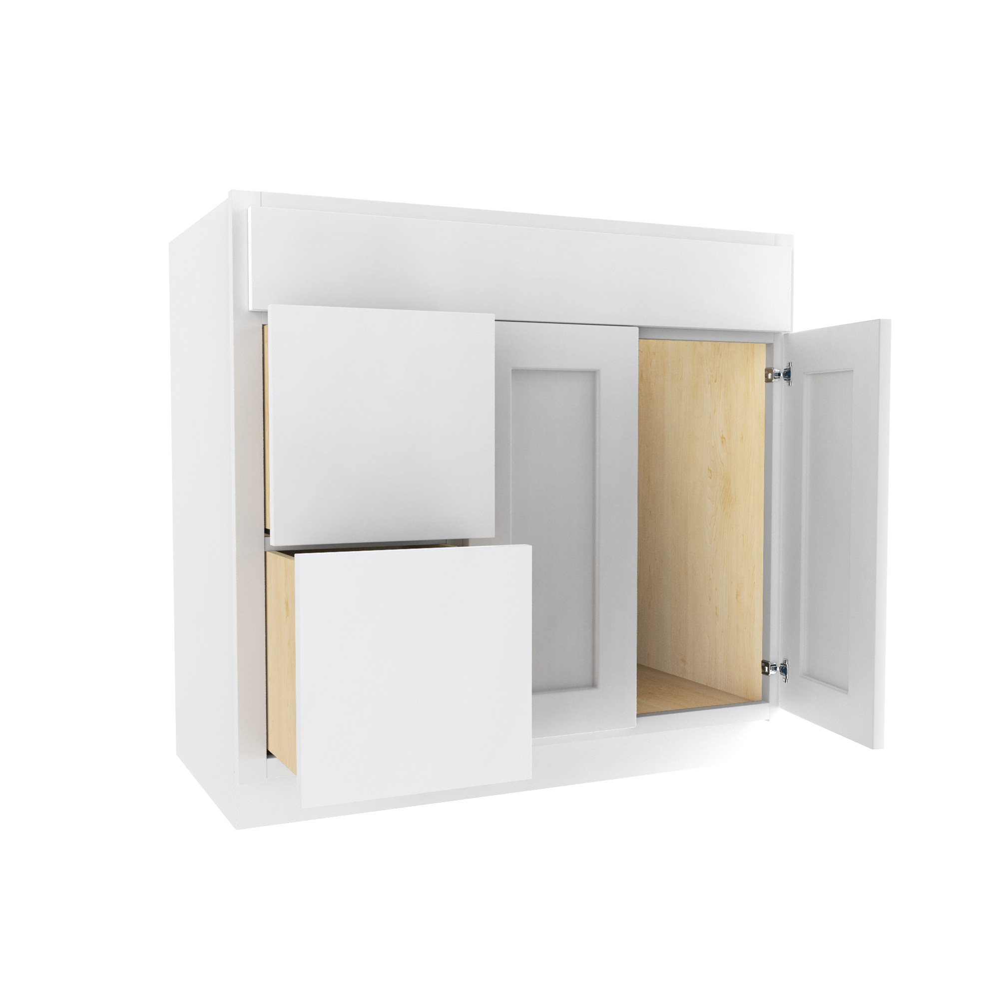 2 Door 2 Drawer Vanity Sink Base Cabinet - Luxor White - 36W x 34 1/2H x 12D - Left