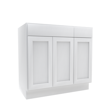 36 Inch Wide 3 Door Base Vanity Cabinet - Luxor White Shaker - Ready To Assemble, 36