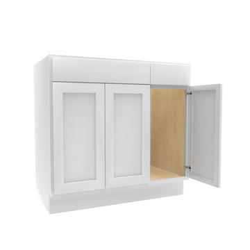 36 Inch Wide 3 Door Base Vanity Cabinet - Luxor White Shaker - Ready To Assemble, 36"W x 34.5"H x 21"D
