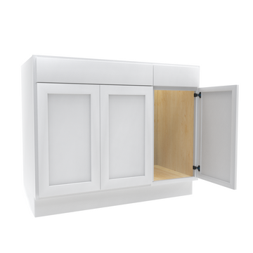 42 Inch Wide 3 Door Base Vanity Cabinet - Luxor White Shaker - Ready To Assemble, 42"W x 34.5"H x 21"D