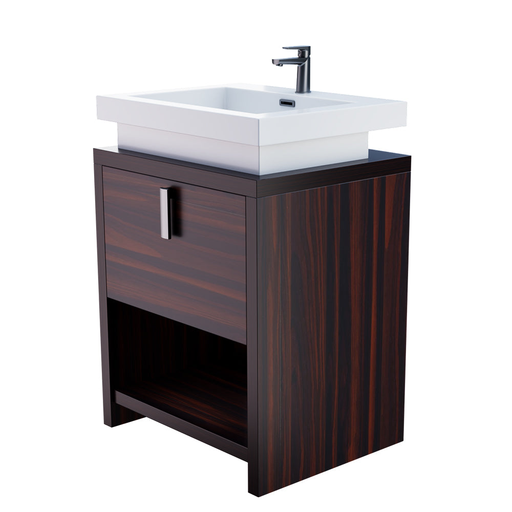 Liyan Freestanding Bathroom Vanity Unit With Acrylic Sink Top, Open Shelf Storage