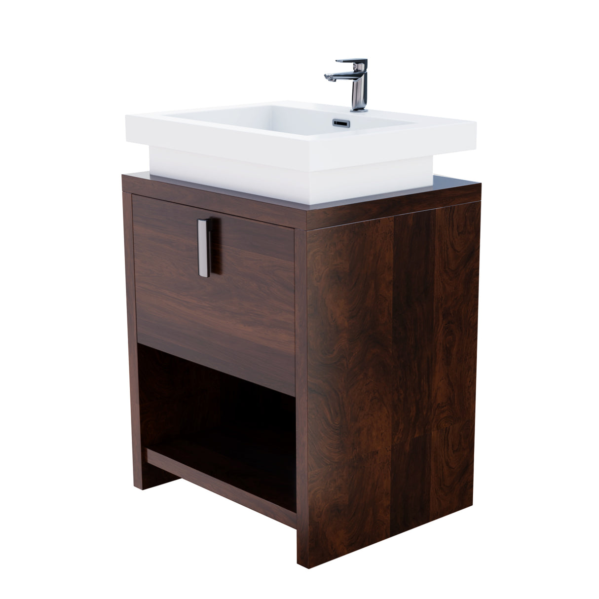 Liyan Freestanding Bathroom Vanity Unit With Acrylic Sink Top, Open Shelf Storage