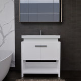 Liyan Freestanding Bathroom Vanity Unit With Acrylic Sink Top, Open Shelf Storage