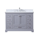 Dukes 48" Dark Grey Single Vanity, White Carrara Marble Top, White Square Sink and no Mirror