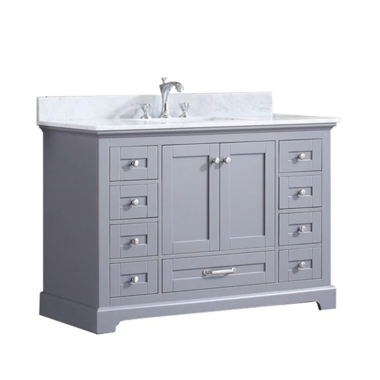 Dukes 48" Dark Grey Single Vanity, White Carrara Marble Top, White Square Sink and no Mirror