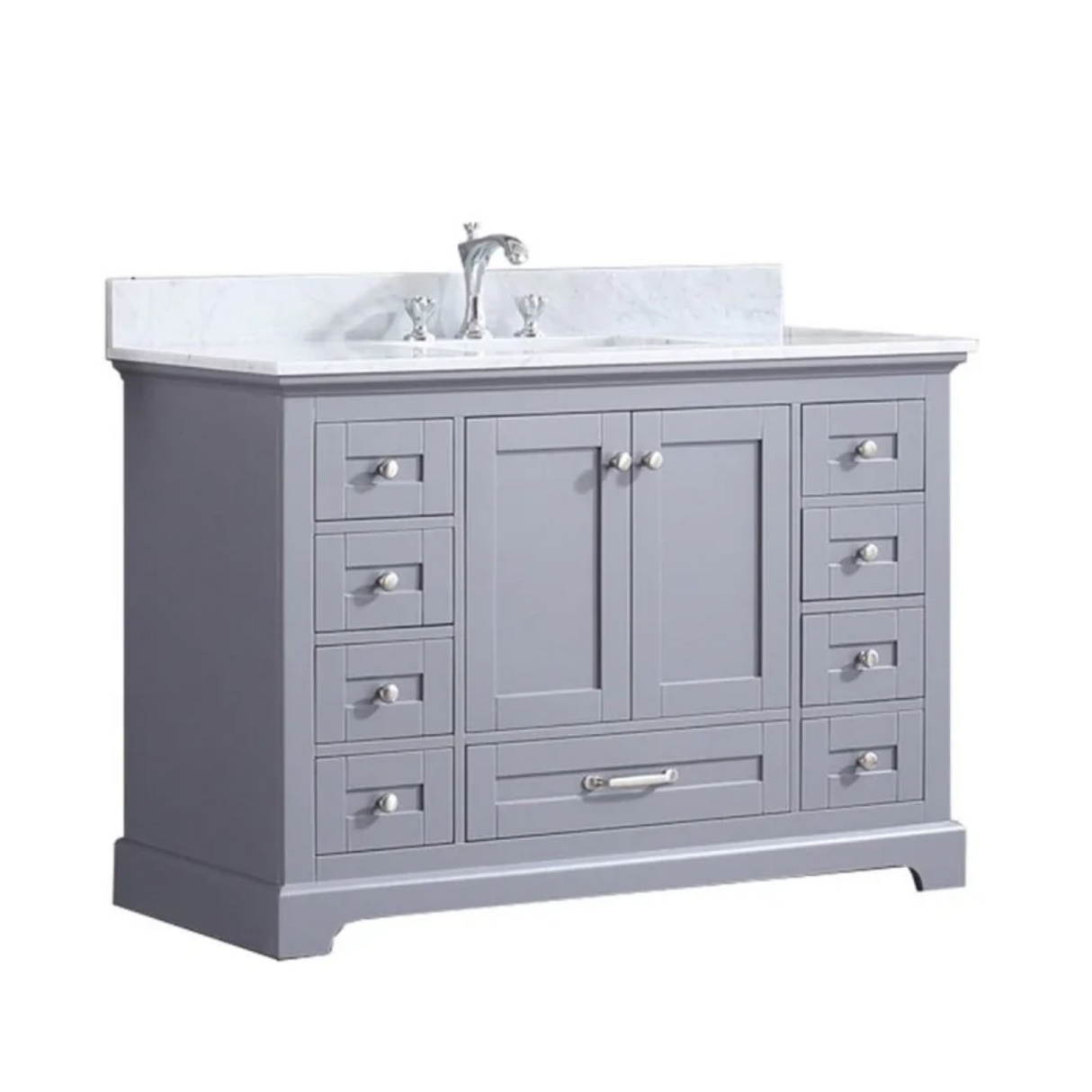 Dukes Dark Grey Freestanding Bathroom Vanity with White Carrara Marble Top, White Square Sink