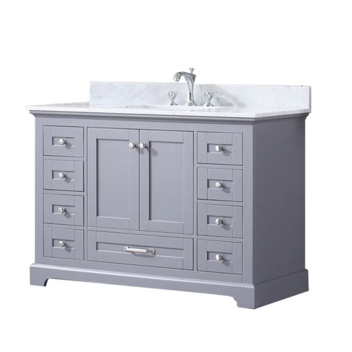 Dukes 48" Dark Grey Single Vanity, White Carrara Marble Top, White Square Sink and no Mirror