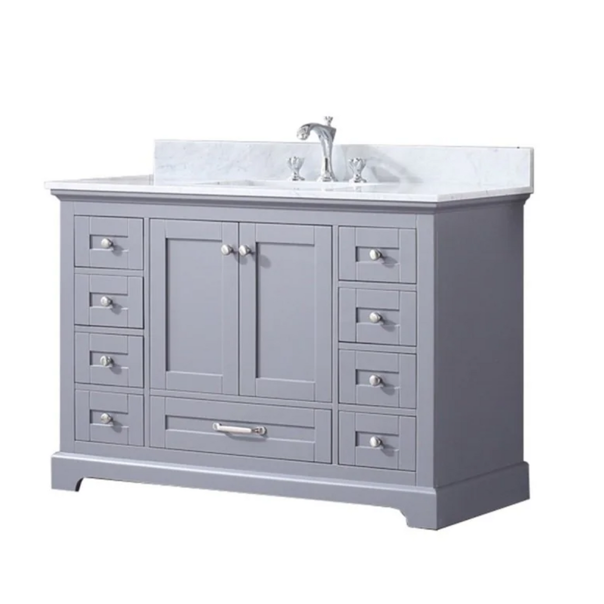 Dukes Dark Grey Freestanding Bathroom Vanity with White Carrara Marble Top, White Square Sink