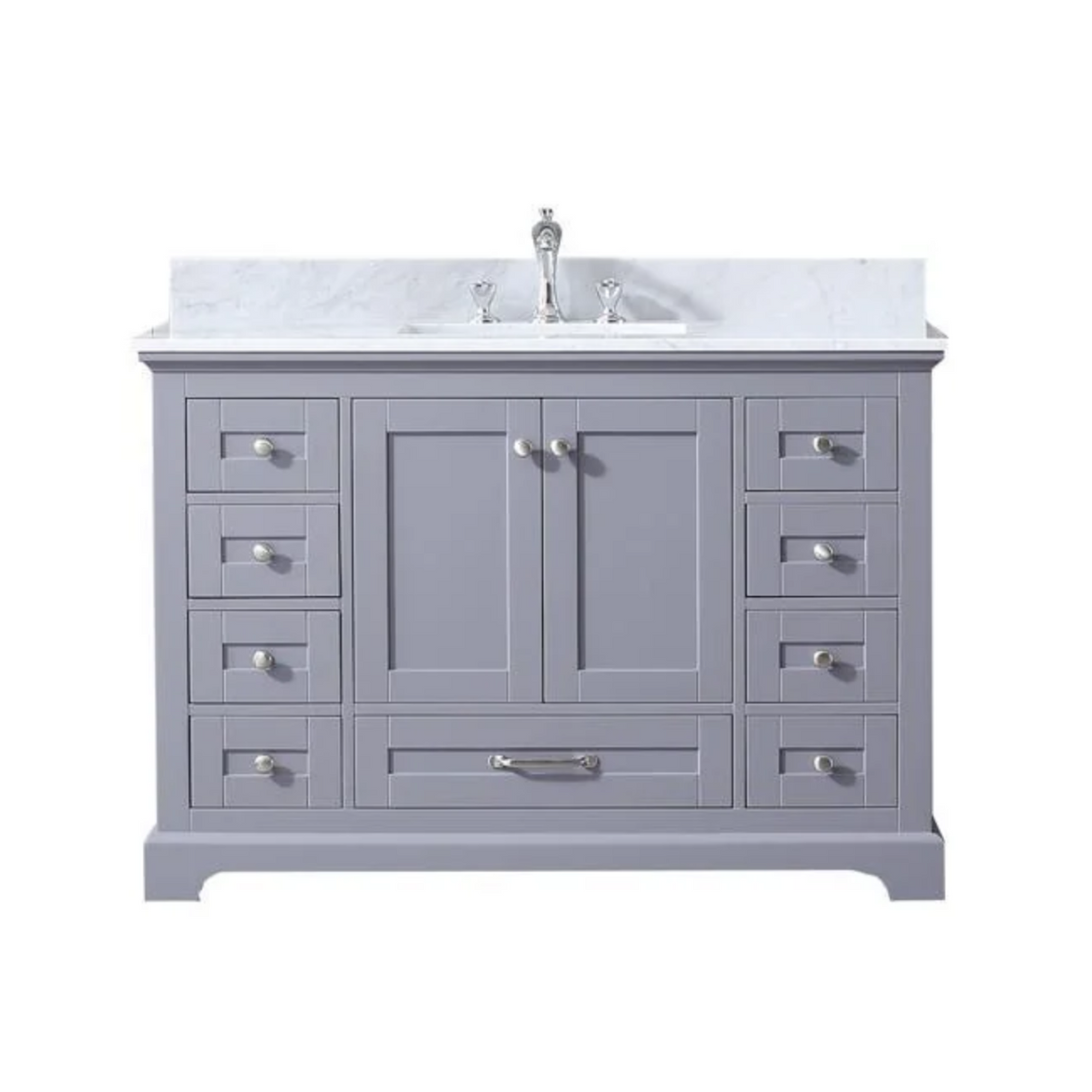Dukes Dark Grey Freestanding Bathroom Vanity with White Carrara Marble Top, White Square Sink
