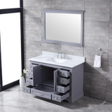 Dukes 48" Dark Grey Single Vanity, White Carrara Marble Top, White Square Sink and no Mirror