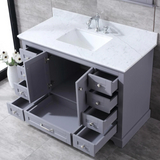 Dukes Dark Grey Freestanding Bathroom Vanity with White Carrara Marble Top, White Square Sink