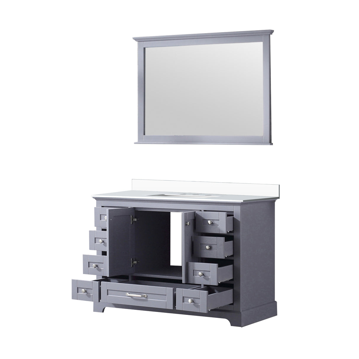 Dukes 48" Espresso Single Vanity, White Quartz Top, White Square Sink and 46" Mirror