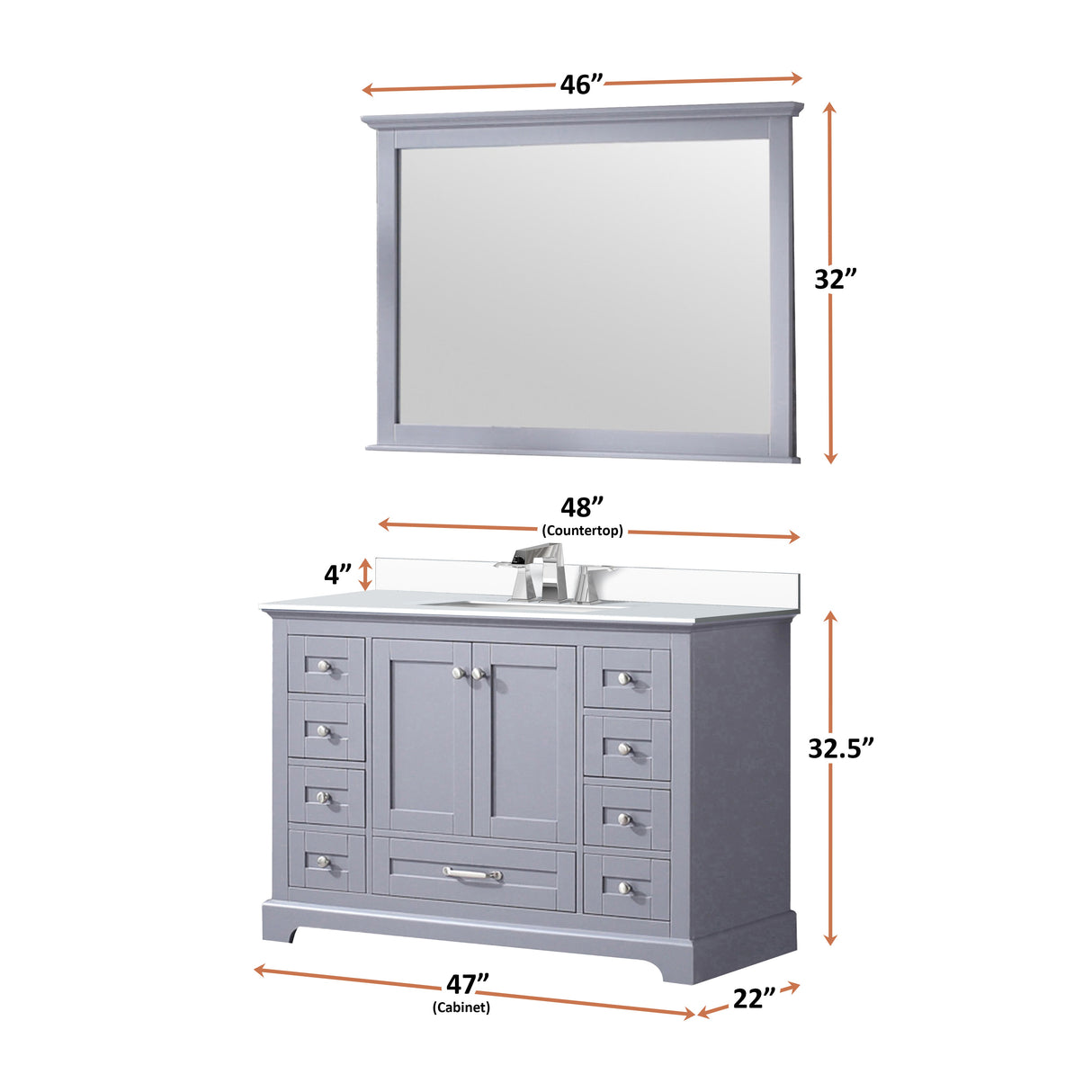 Dukes Dark Grey Freestanding Bathroom Vanity with White Quartz Top, White Square Sink