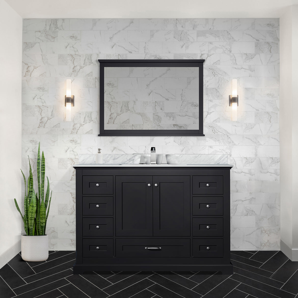 Dukes 48 in. Bathroom Freestanding Bathroom Vanity With Undermount Ceramic Sink with White Carrara Marble Top