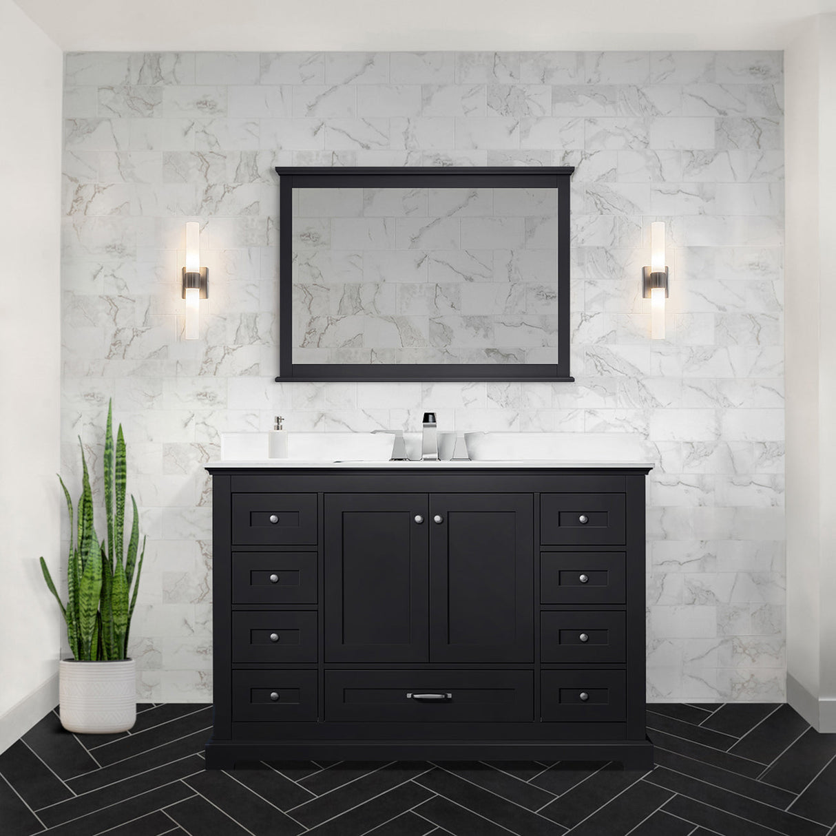 Dukes Espresso Freestanding Bathroom Vanity with White Quartz Top, White Square Sink