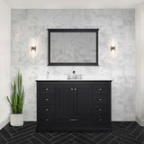 Dukes 48" Espresso Single Vanity, White Quartz Top, White Square Sink and 46" Mirror